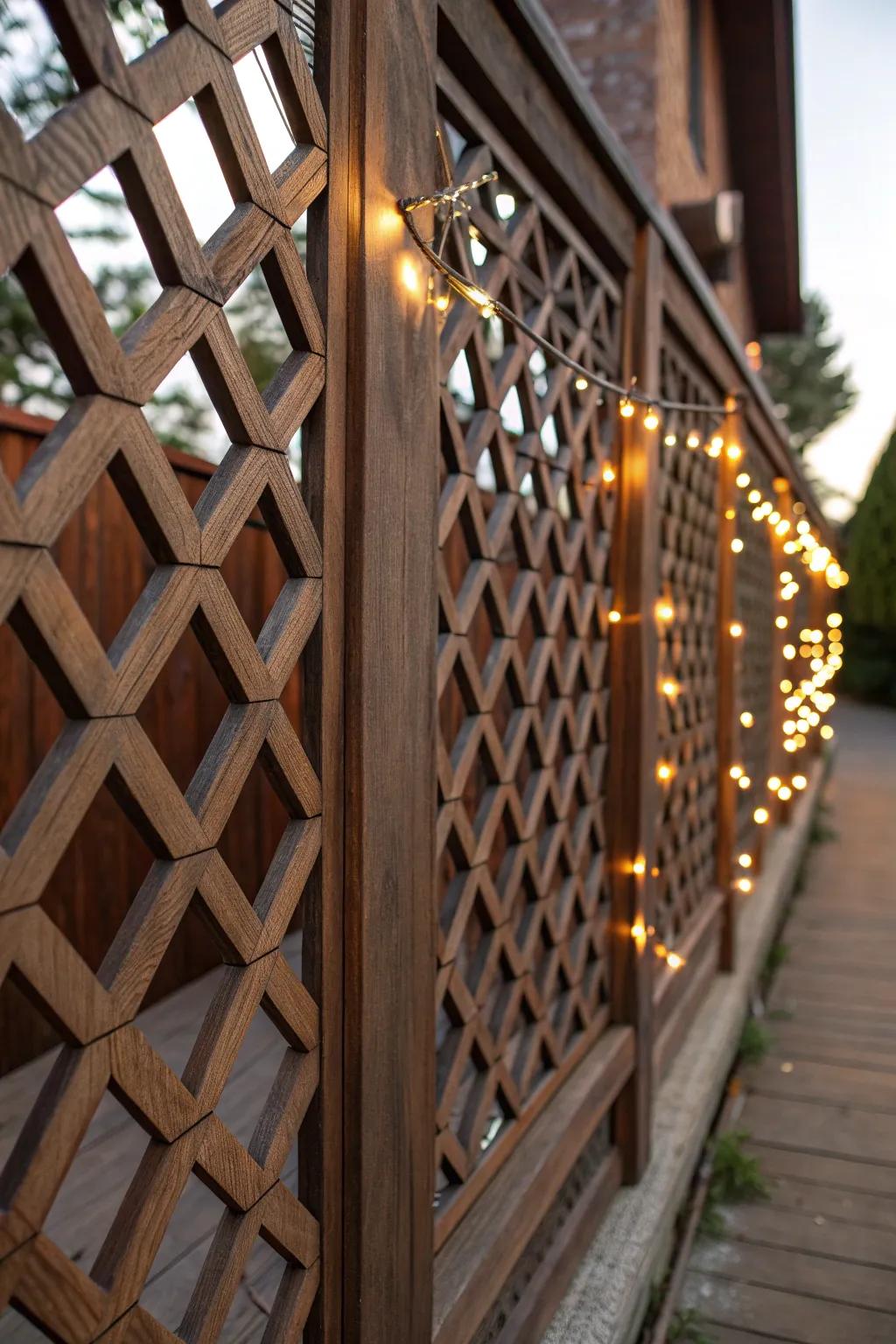 Elevate your outdoor space with elegant lattice panel designs, perfect for creating a cozy evening retreat.