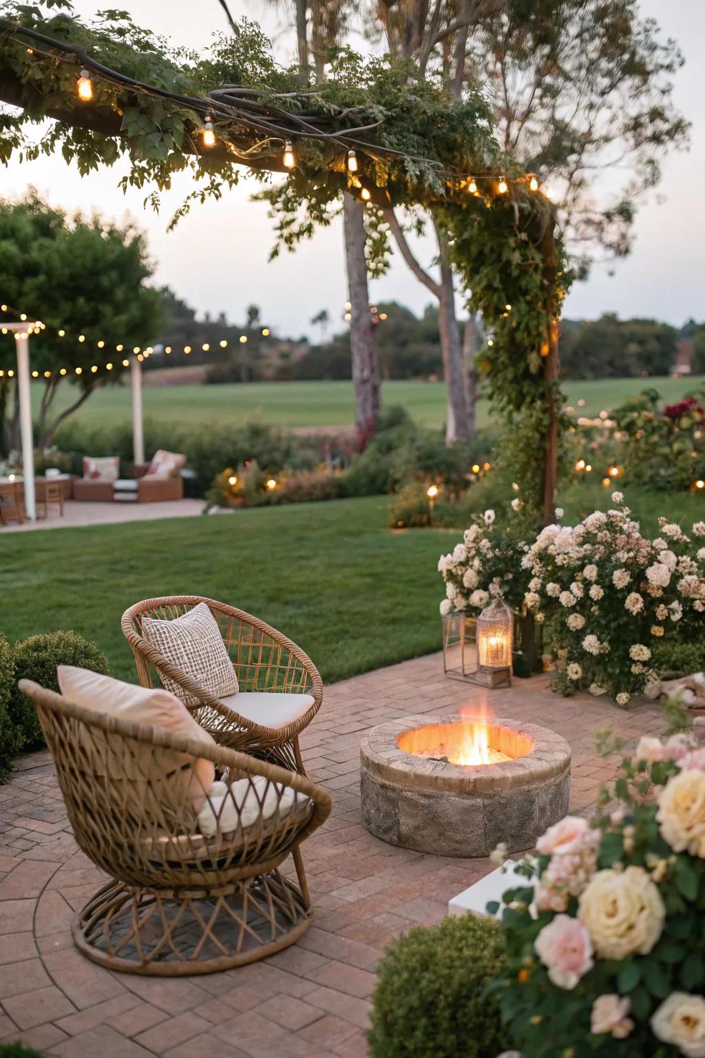 Rattan chairs bring elegance and flexibility to your fire pit seating.