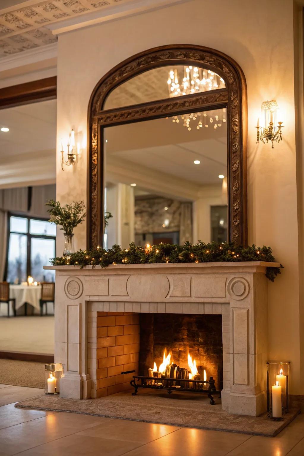 A mirror adds depth and brightness to your fireplace.