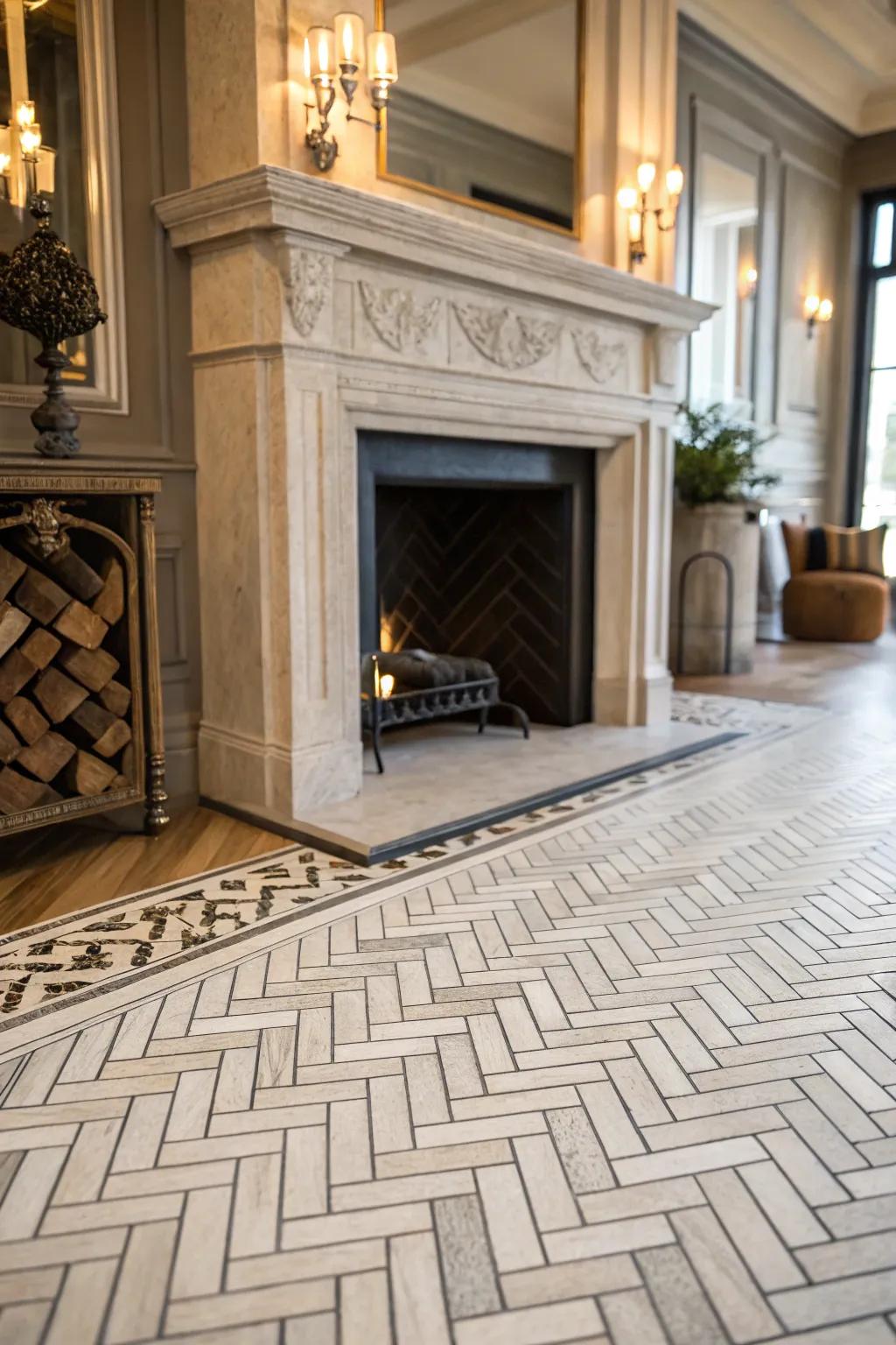 Herringbone patterns add sophistication and visual interest.