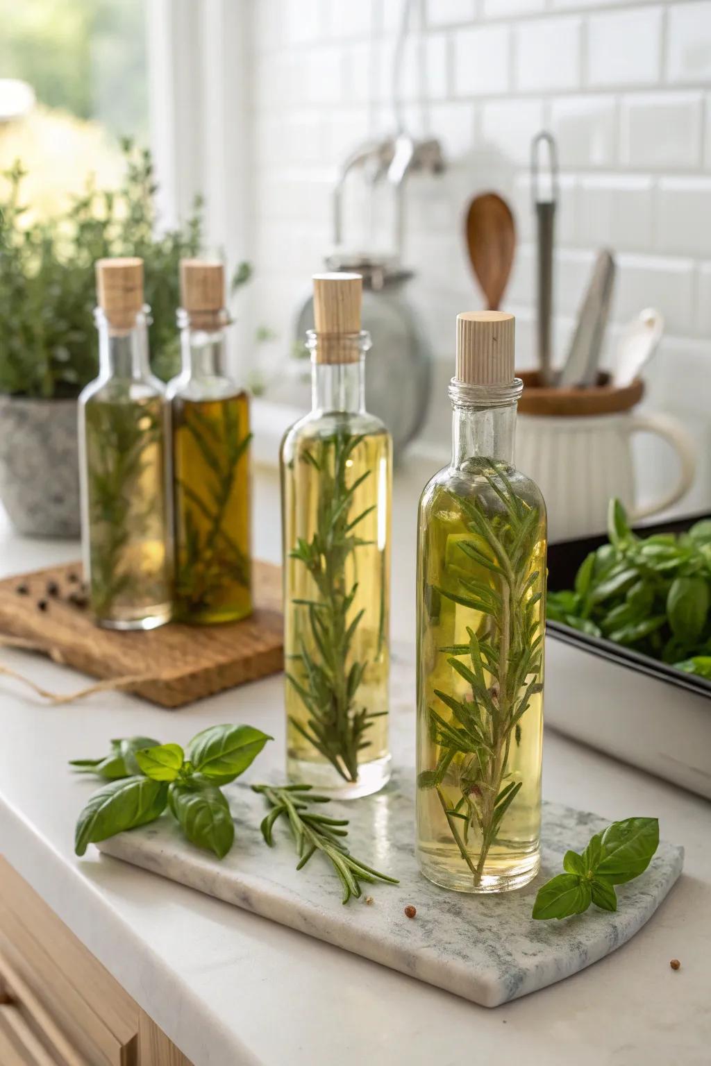 Flavorful and aromatic: Herb infused oils as gourmet favors.