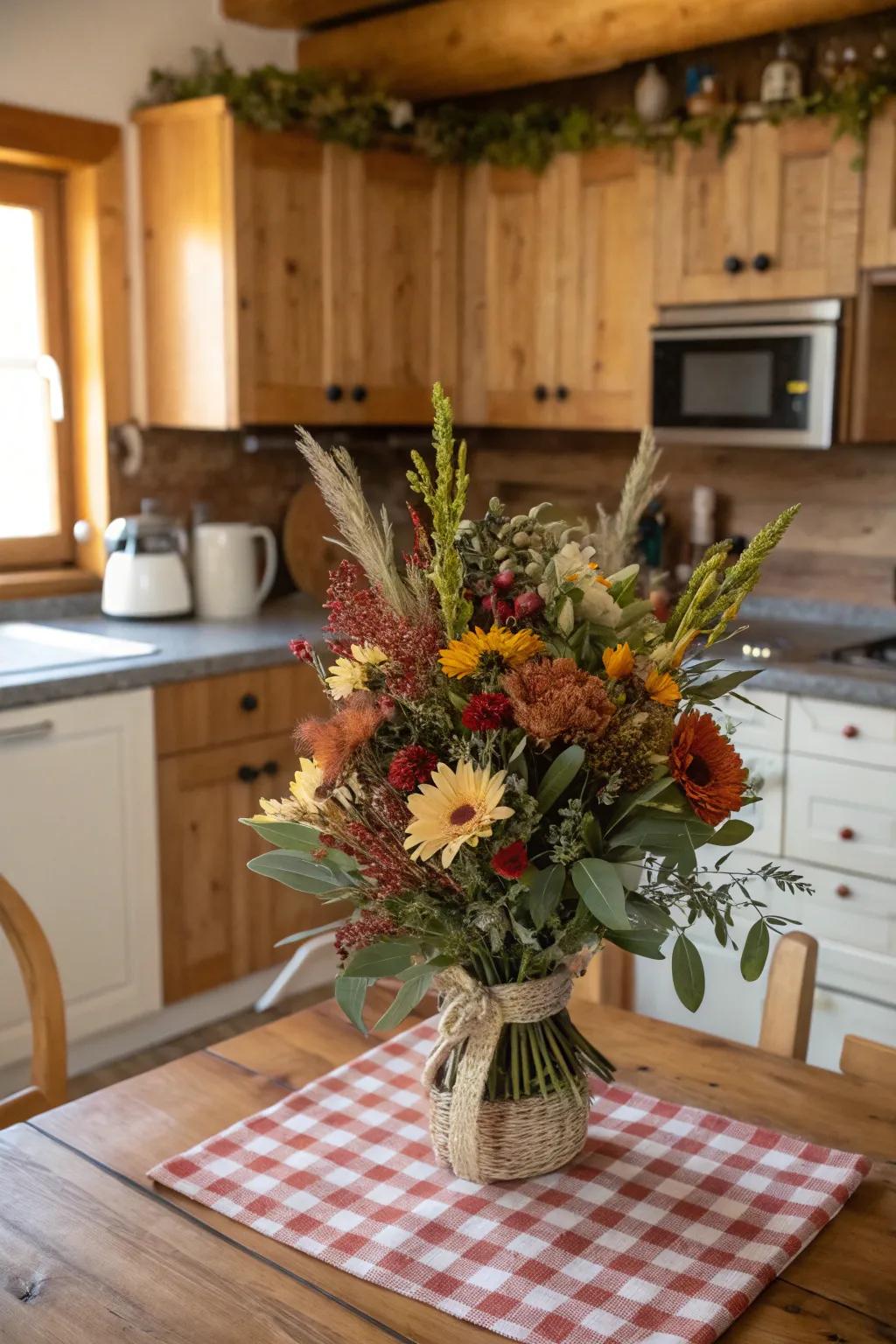 A bouquet that embraces the rustic charm of a country cottage.