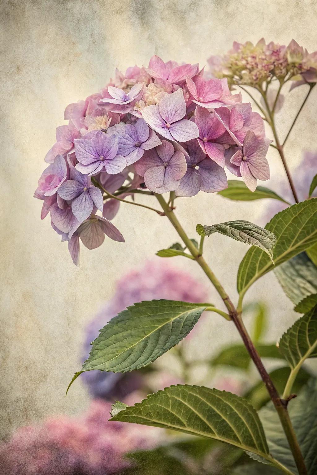 A soft hydrangea drawing, capturing its cloud-like clusters.