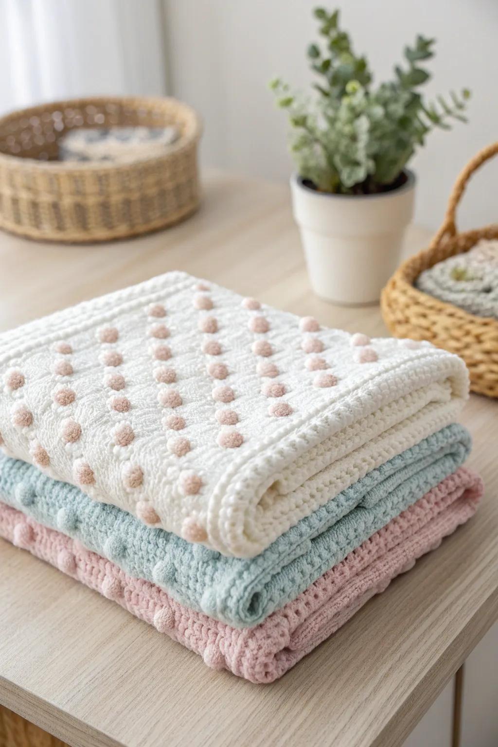 Add a playful touch to your nursery with this charming polka dot crochet baby blanket.