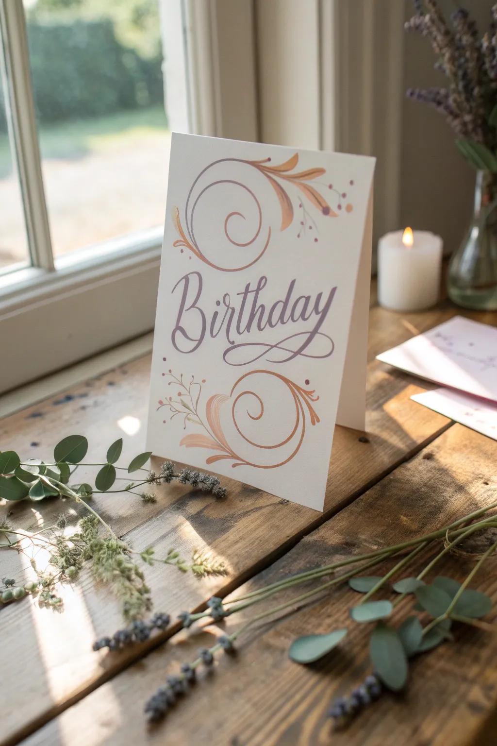 Embrace the charm of hand-lettered birthday cards with a touch of minimalist elegance.