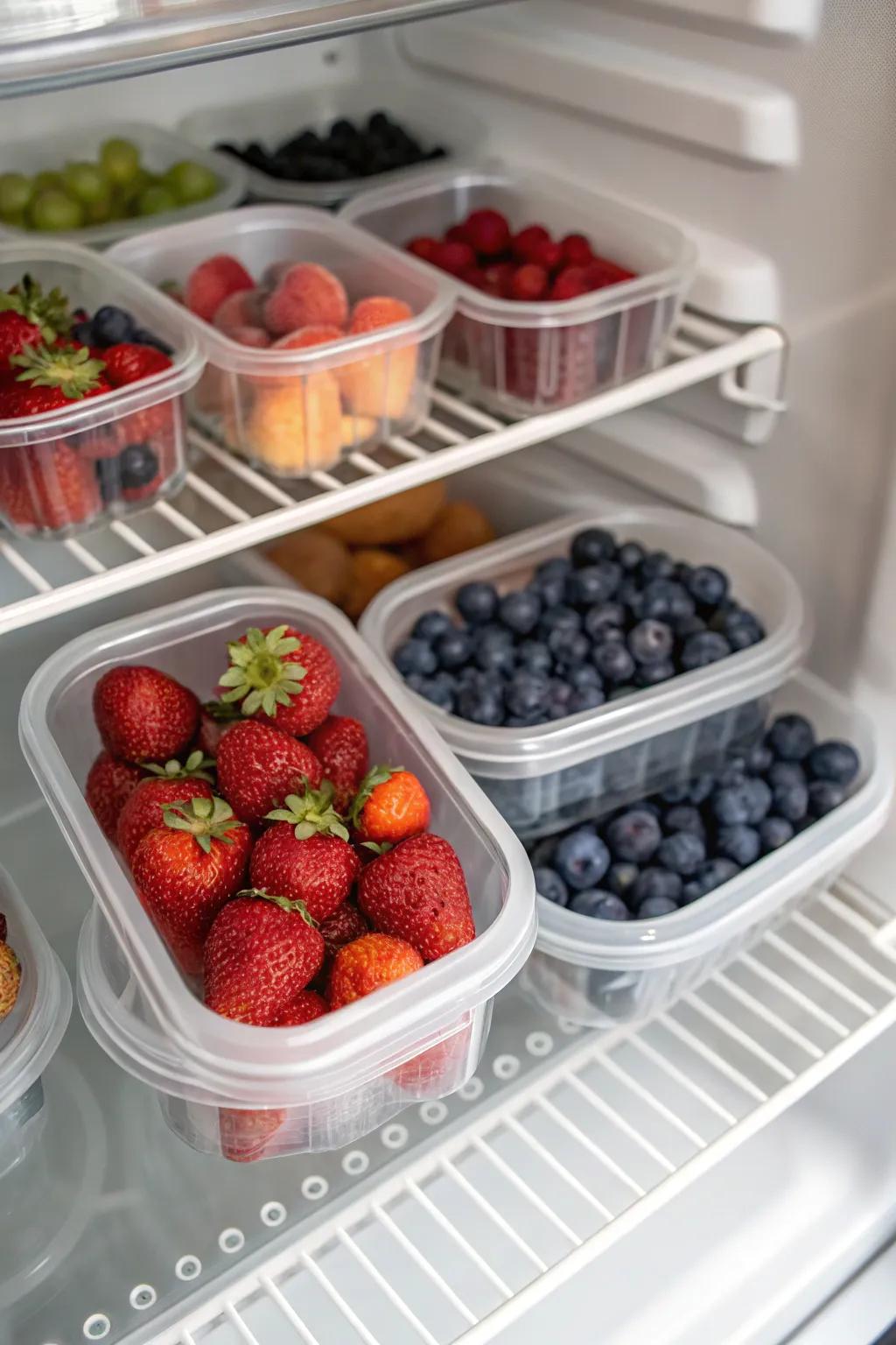 Containers prevent small items from disappearing into the depths of the freezer.