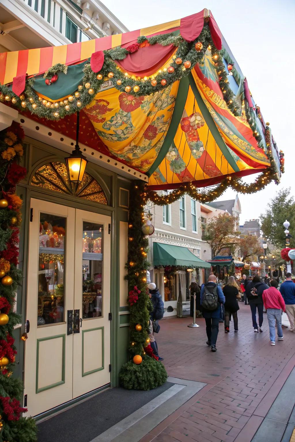 Colorful fabric canopy adding personality and vibrancy.