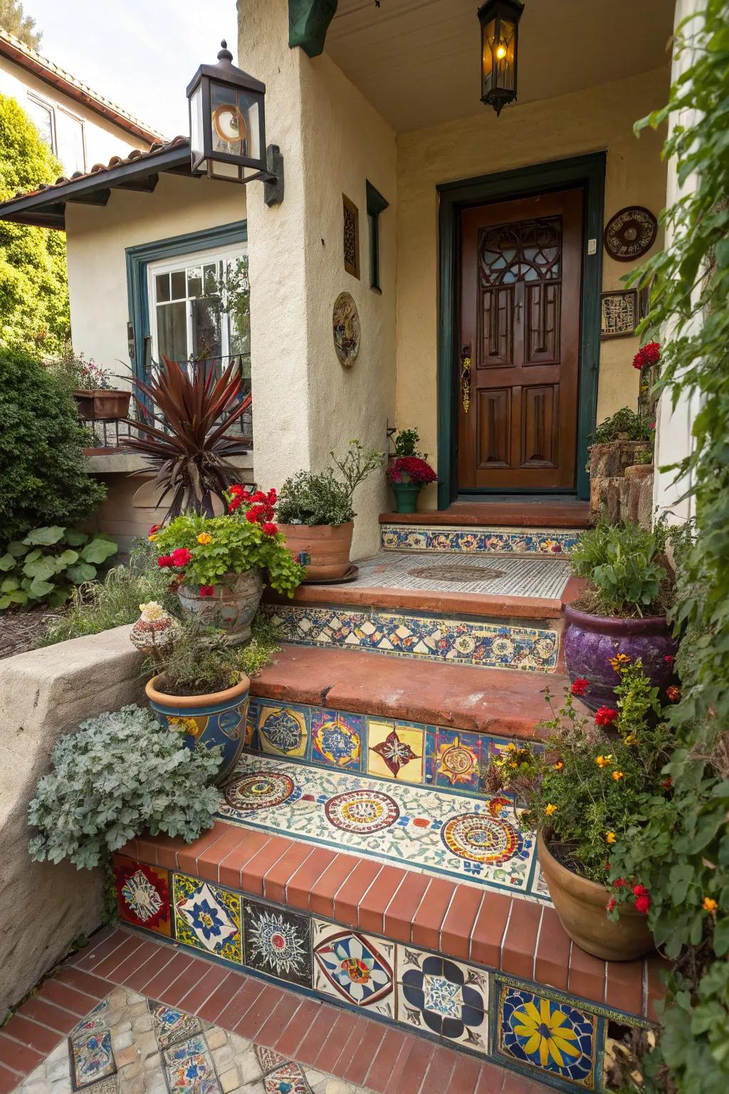 Decorative tiles add pattern and color to your front stoop.