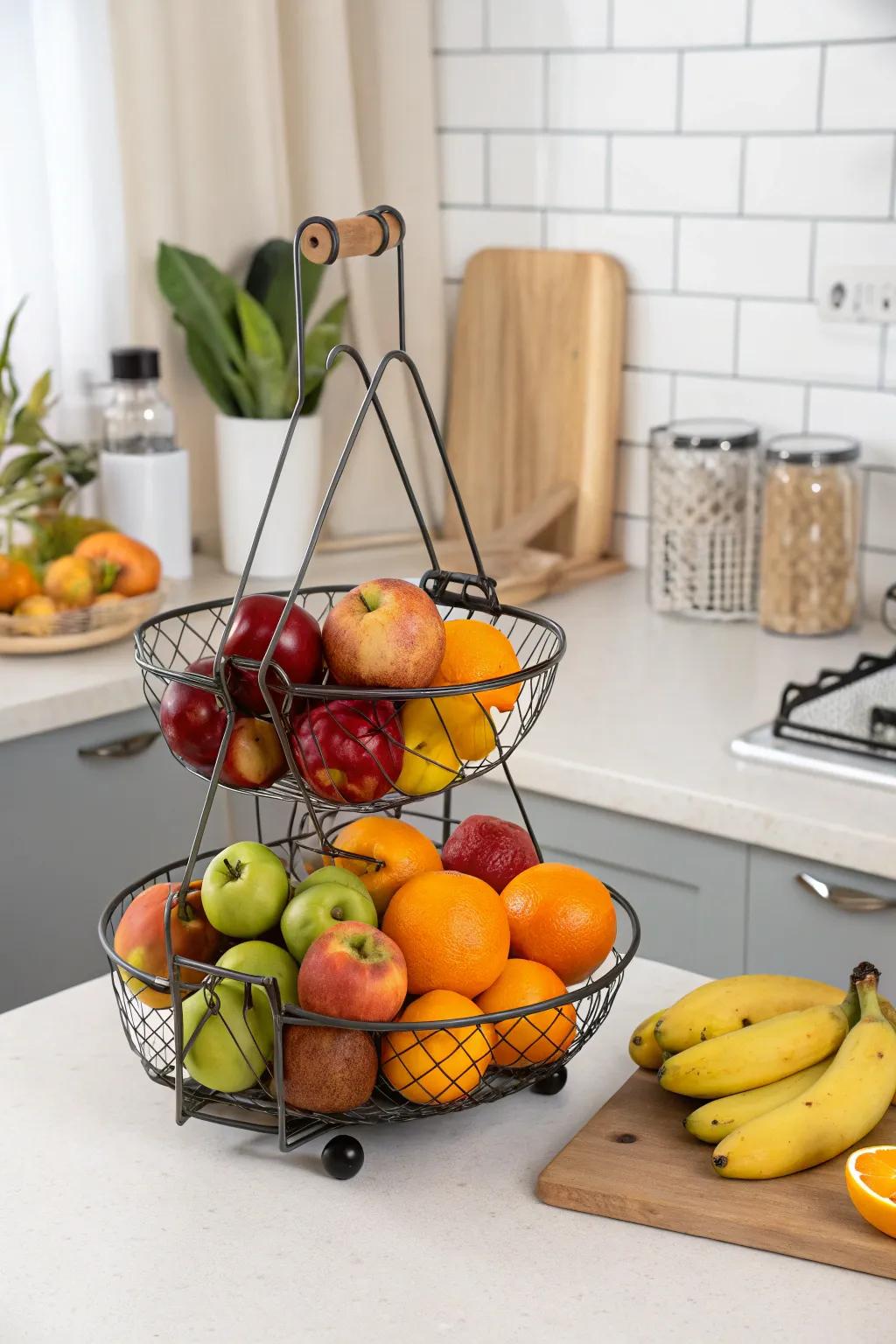 Expandable holders offer flexibility for varying fruit quantities.