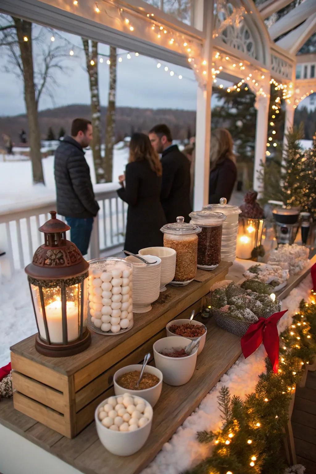 Guests warm up with custom drinks at a delightful hot chocolate bar.