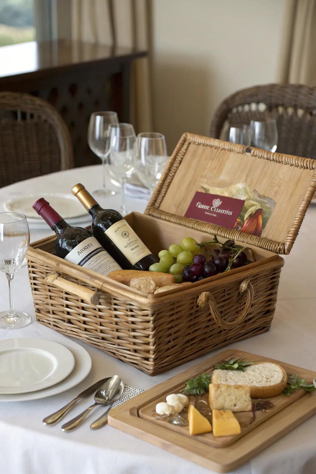 Indulge their senses with a wine and cheese basket.