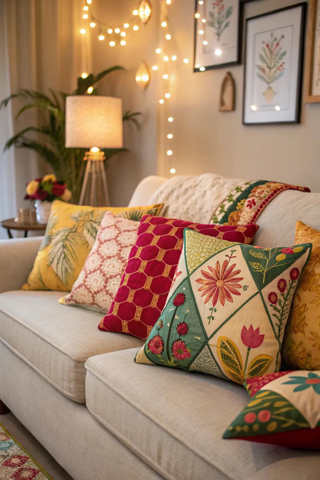 Decorative cushions add style and comfort to her home.