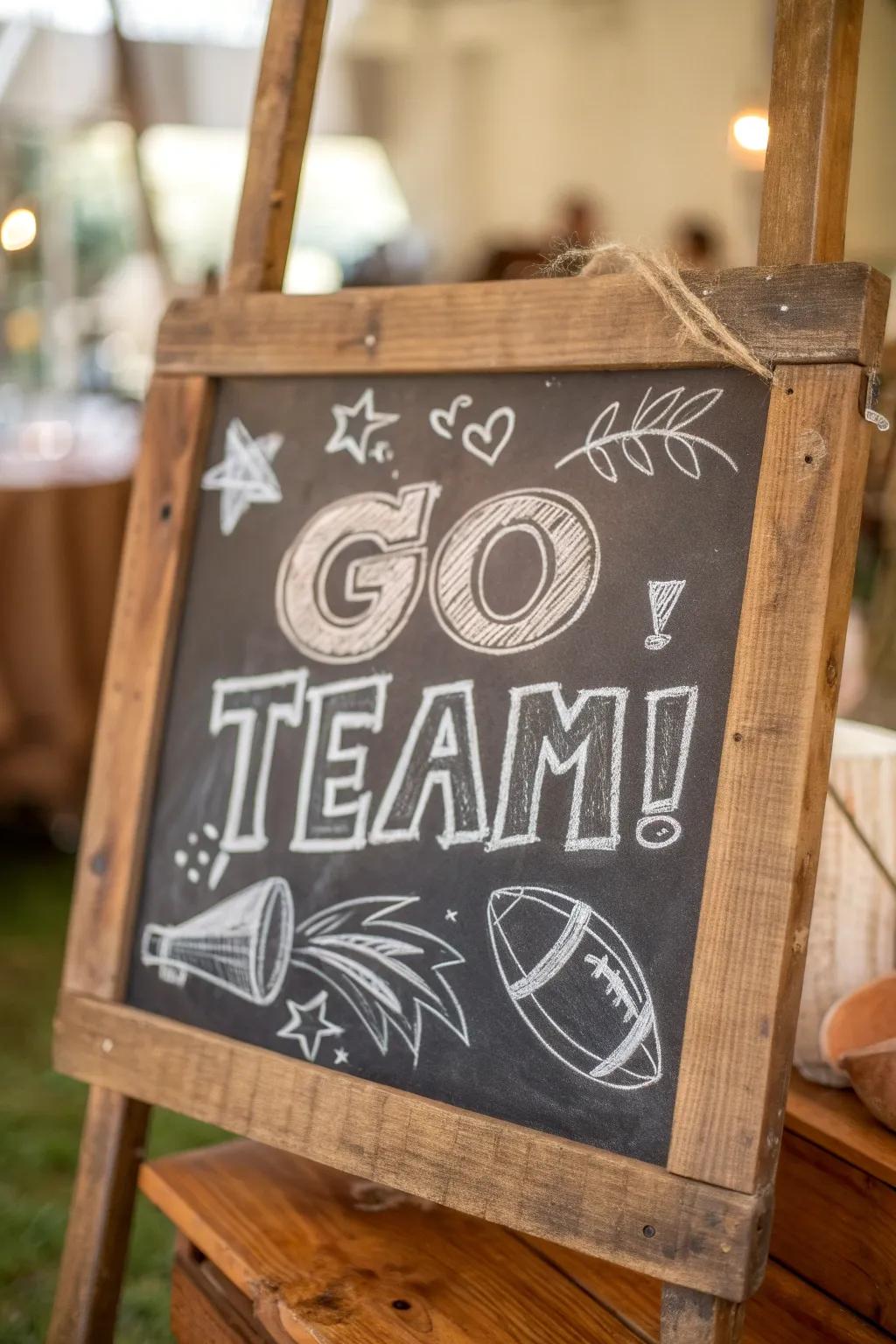 Elevate your spirit with a versatile chalkboard sign that cheers for your team in style!