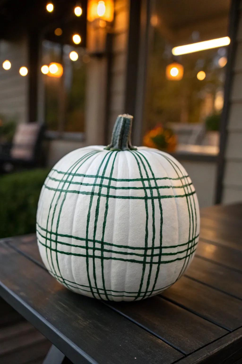 Elevate your fall decor with a plaid-inspired golf ball pumpkin.