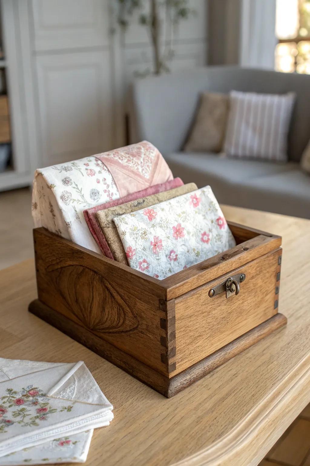 Add a touch of artistry to your gratitude box with decoupage elegance.
