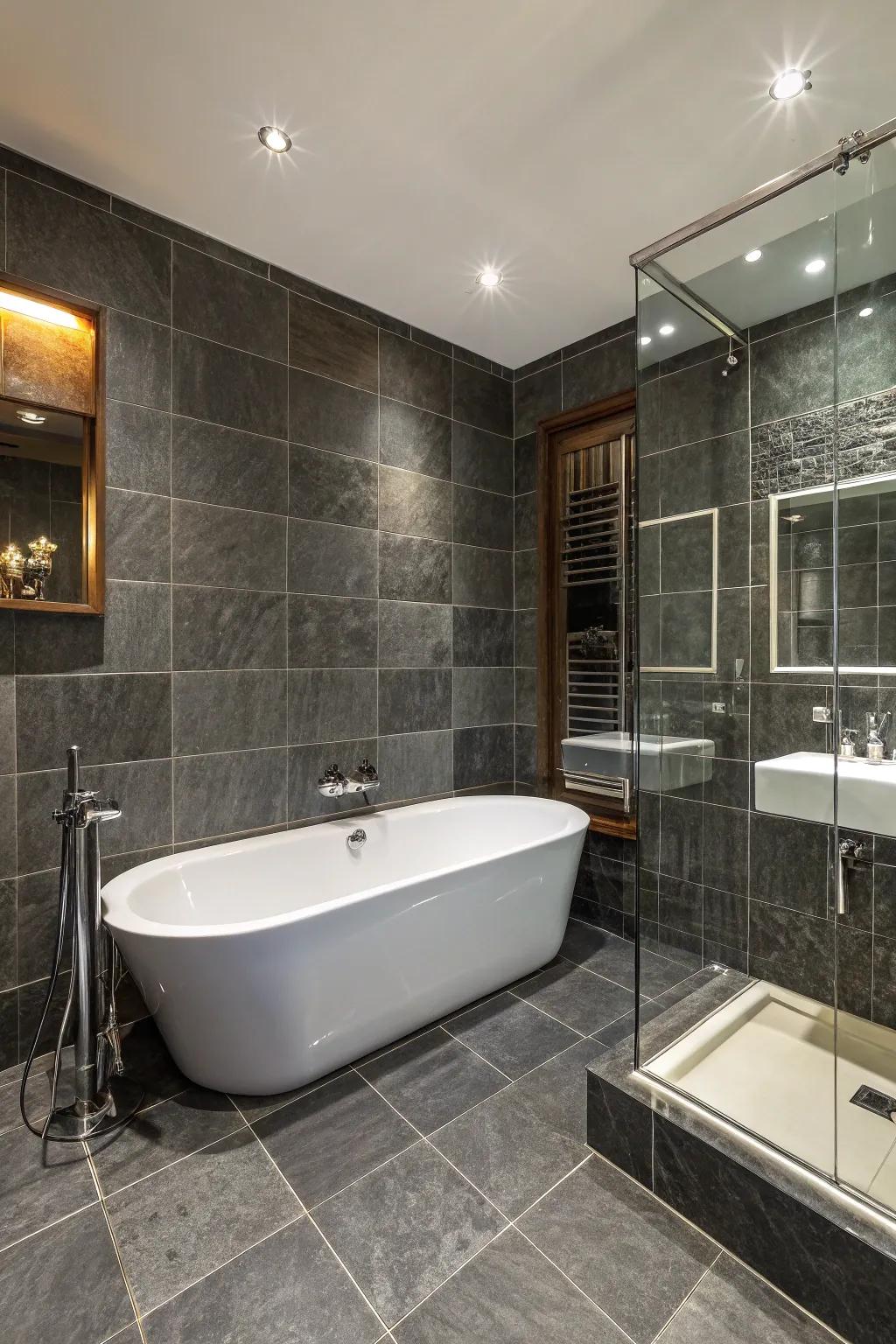 Dark gray tiles offer a sense of luxury and power.