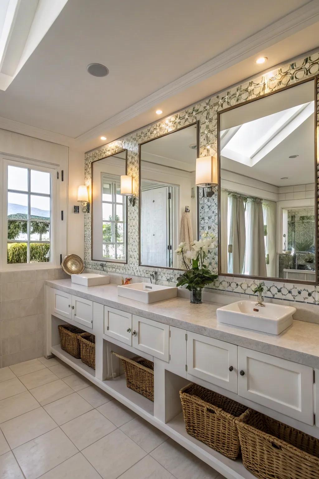 Mirrors enhance the sense of space in this guest bathroom.