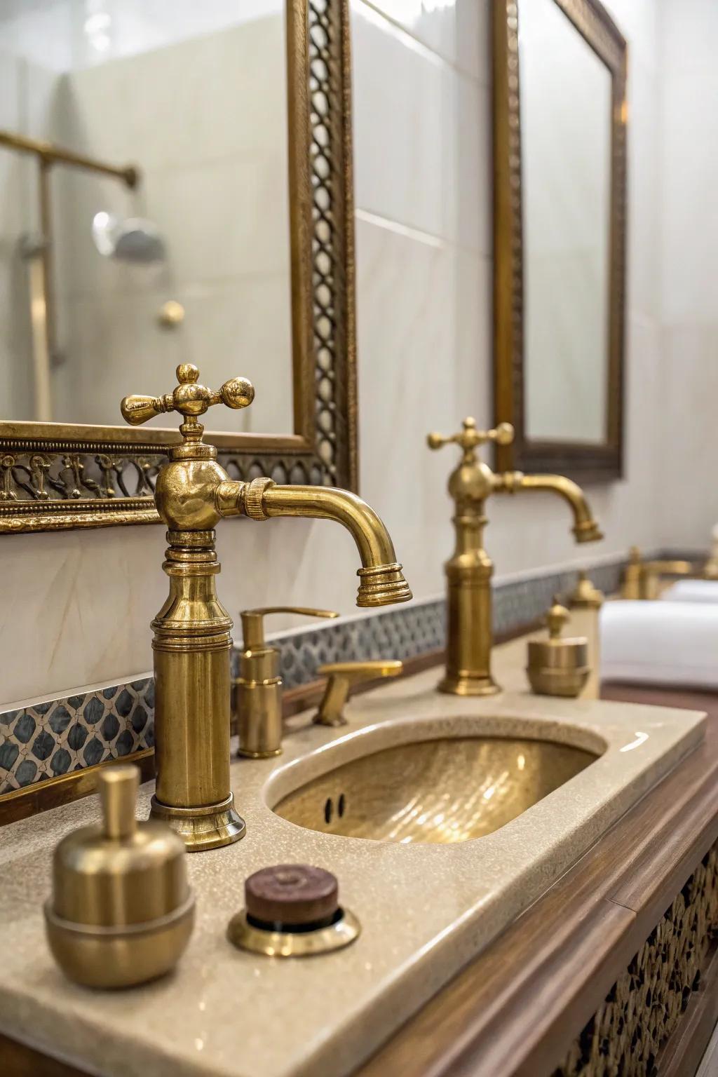 Metallic accents add a touch of luxury to this guest toilet.