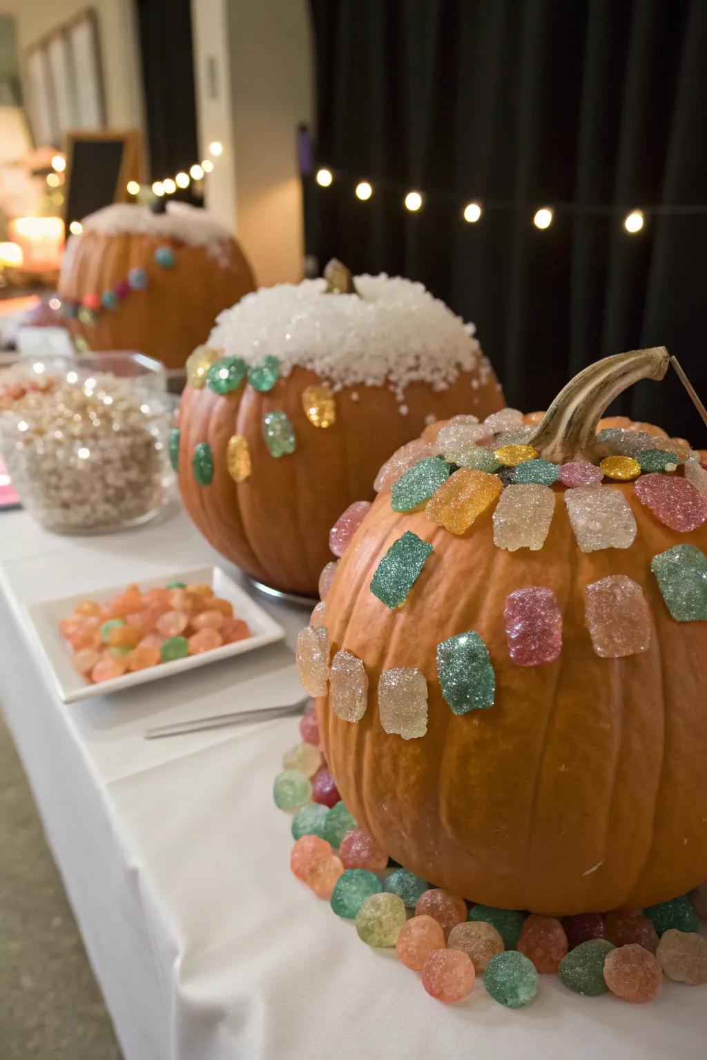 Moon-rock pumpkins create an otherworldly Halloween centerpiece.