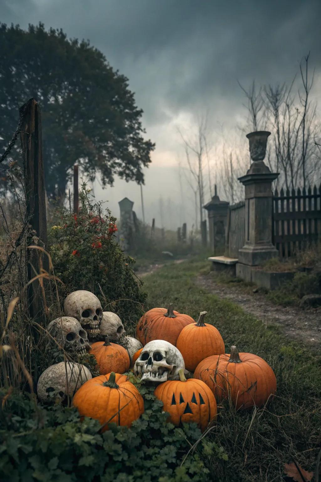 Pumpkins add a traditional touch to your graveyard.