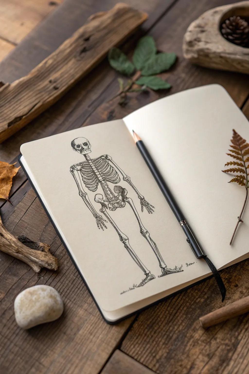 Capture the essence of Halloween with minimalist skeleton sketches in your junk journal. 🎃 #MinimalistHalloween #JunkJournalIdeas