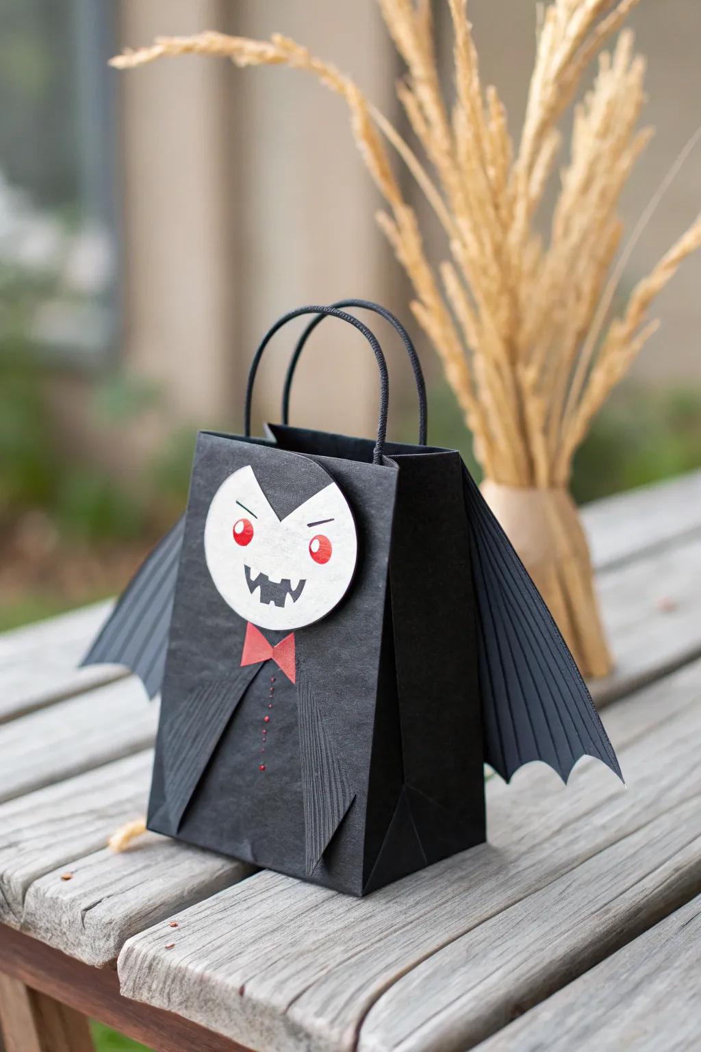 Craft your own charming paper bag vampire for a playful Halloween touch!
