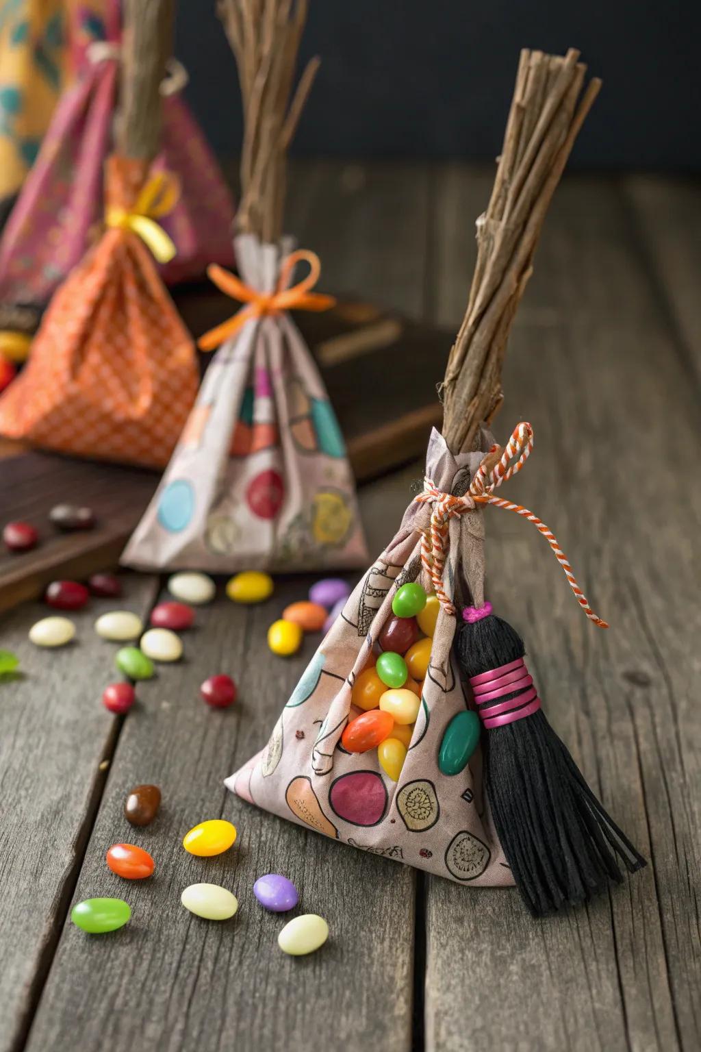 Witch's broom treat bags make charming party favors.