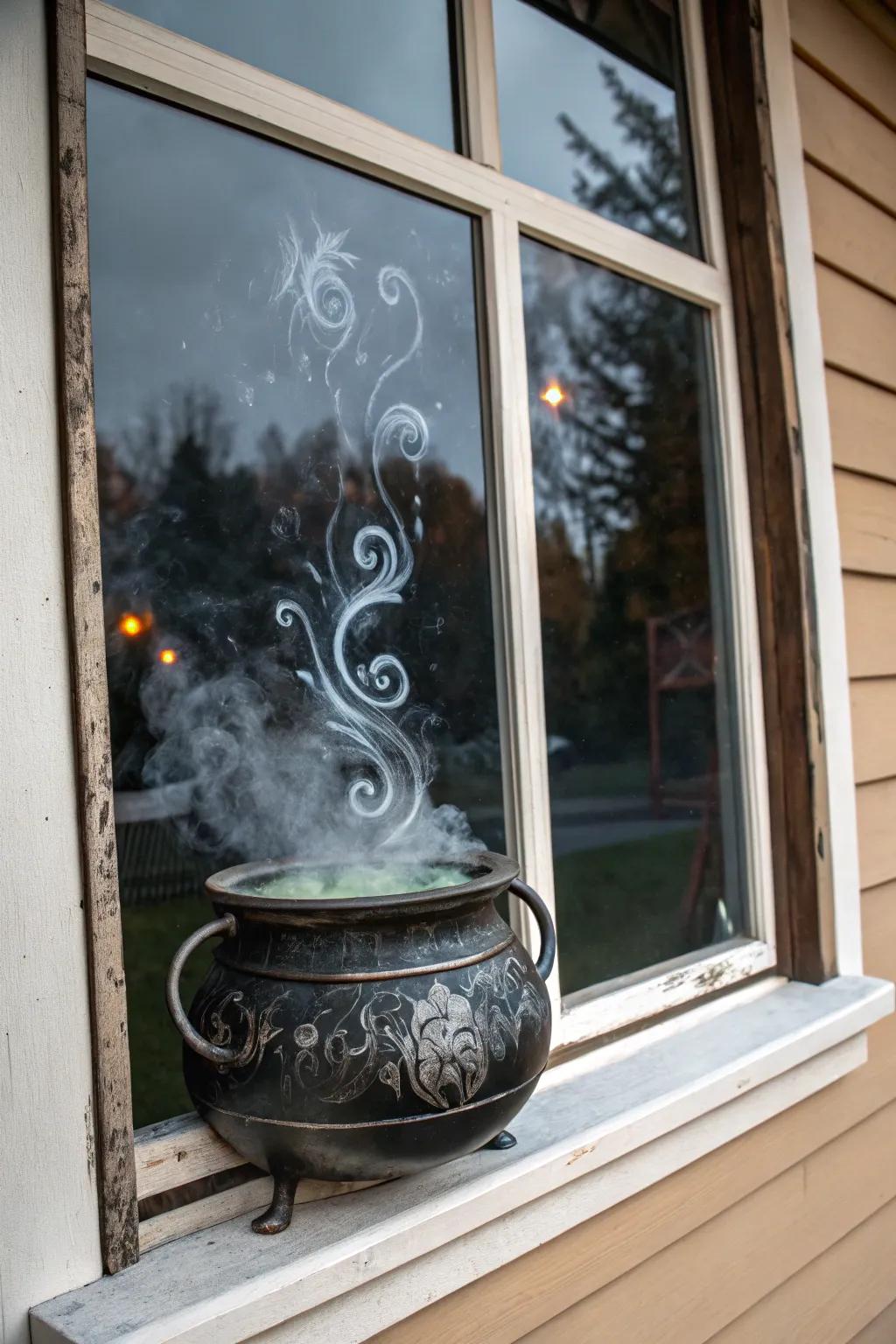 Add a touch of magic with a bubbling cauldron window design.