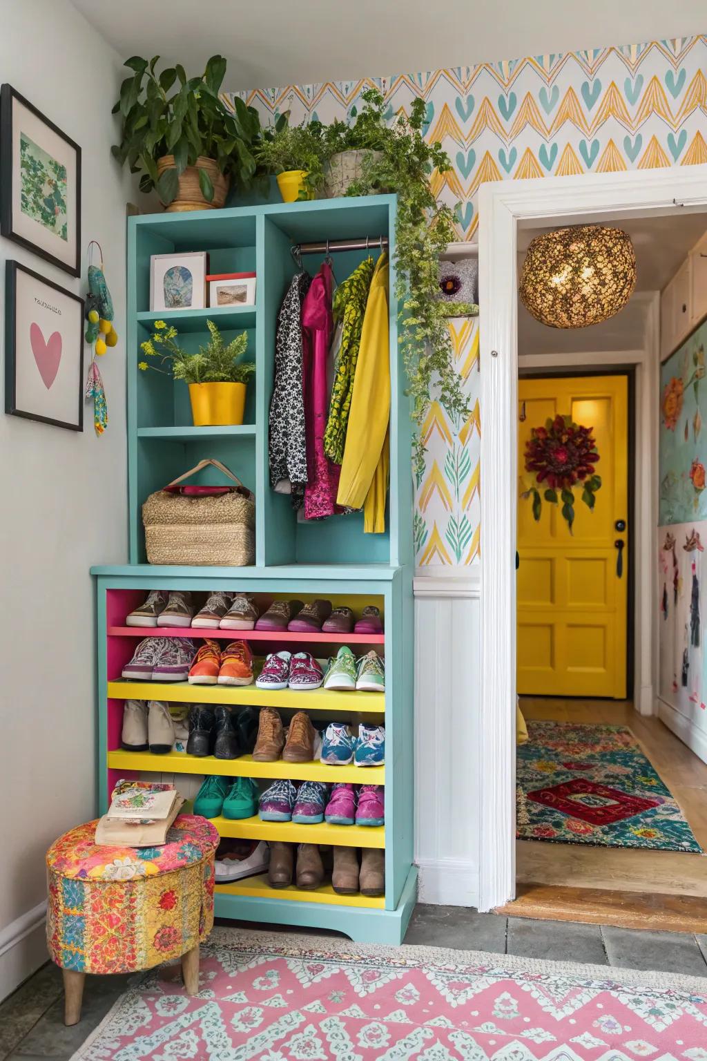 Vivid colors bring life and energy to shoe storage.