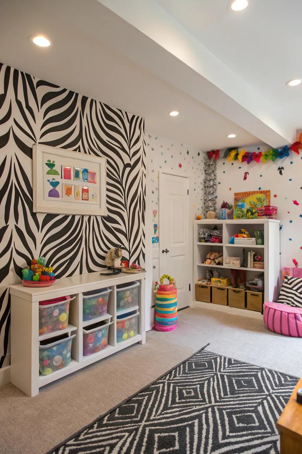 Animal prints add a fun and adventurous touch to the playroom.