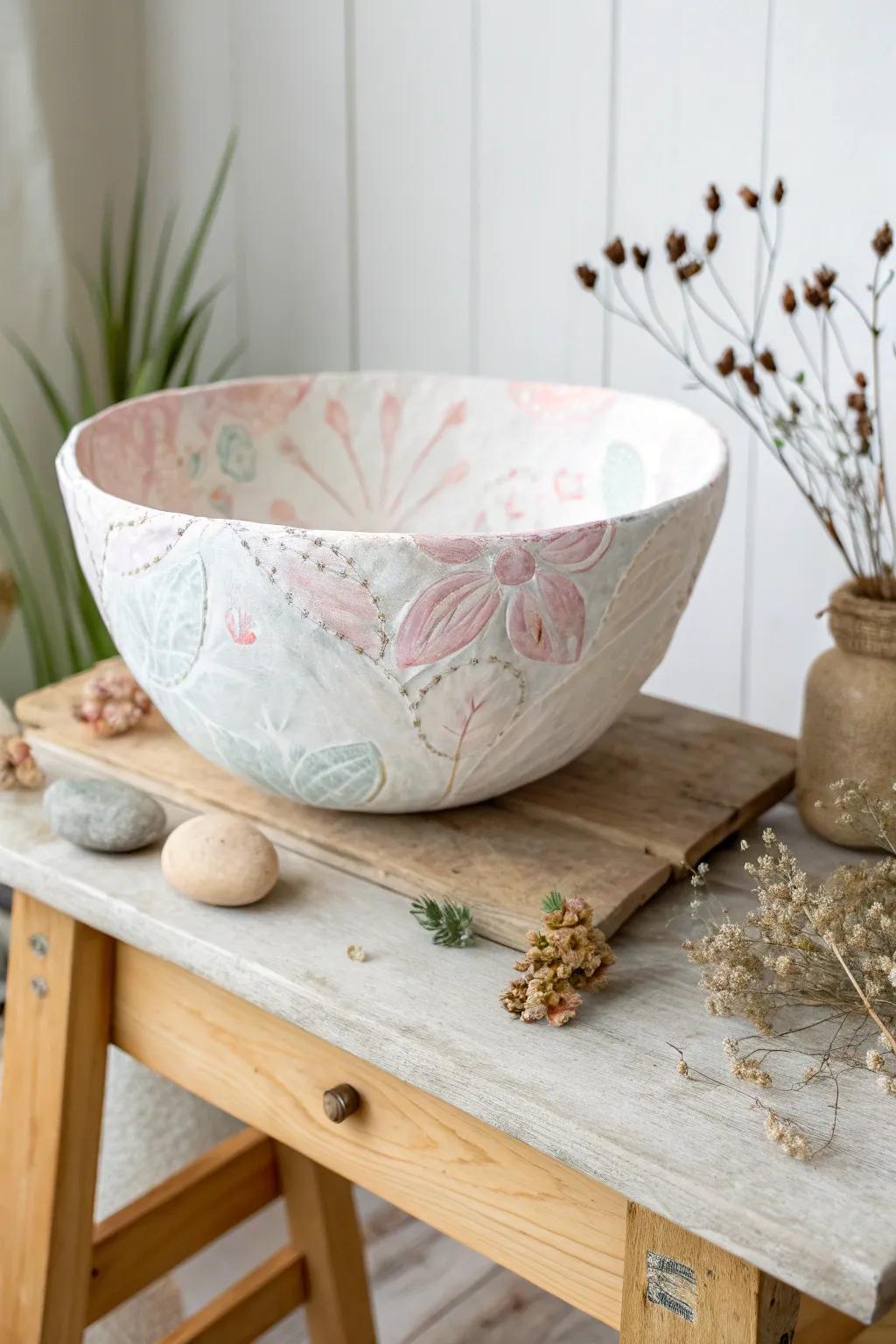 Embrace creativity and simplicity with this delightful paper mache bowl, perfect for little treasures.