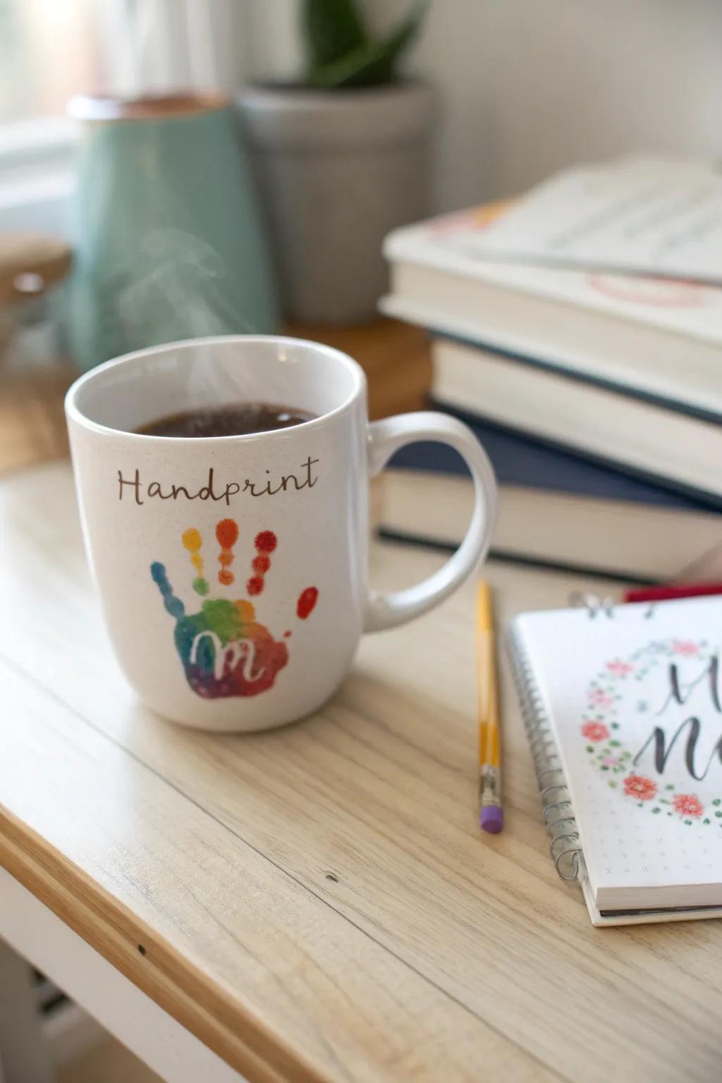 Personalize your mug with initials and a handprint.