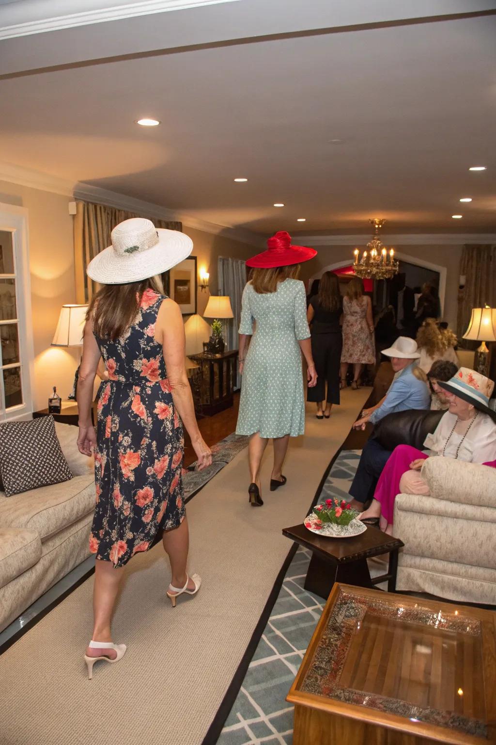 A hat parade lets guests shine in their creative headwear.