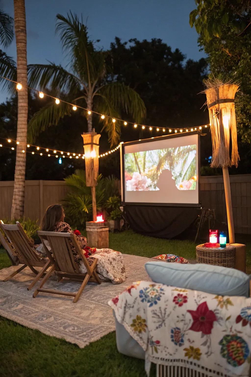 Wind down with a Hawaiian-themed movie night under the stars.