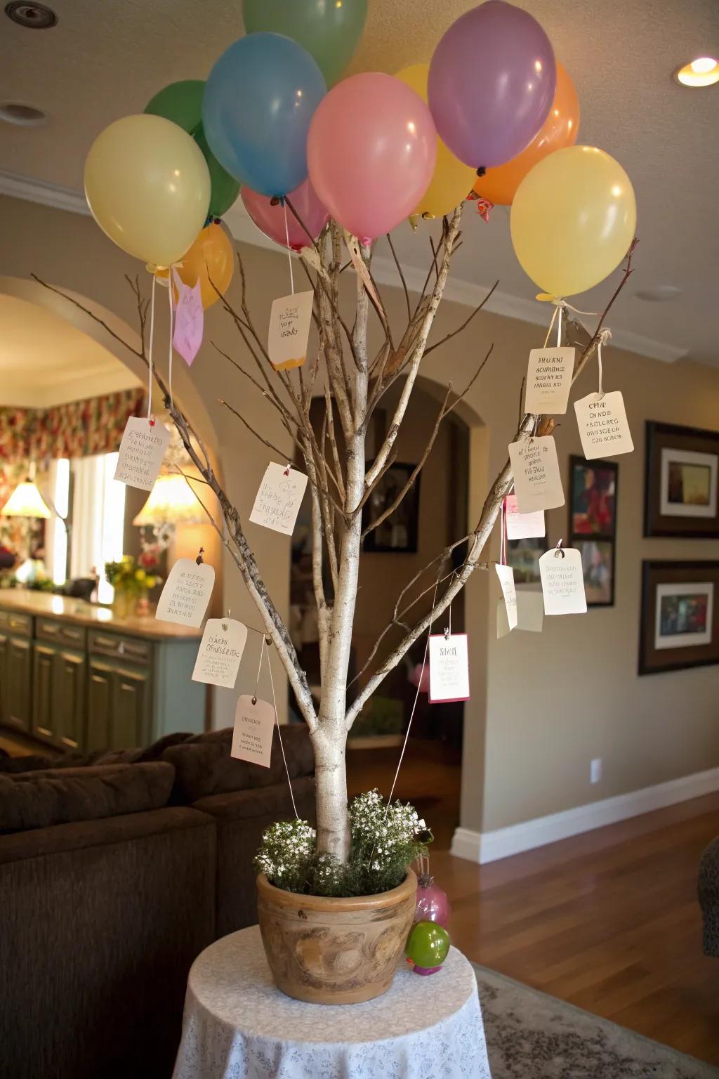 An interactive helium balloon wishing tree.