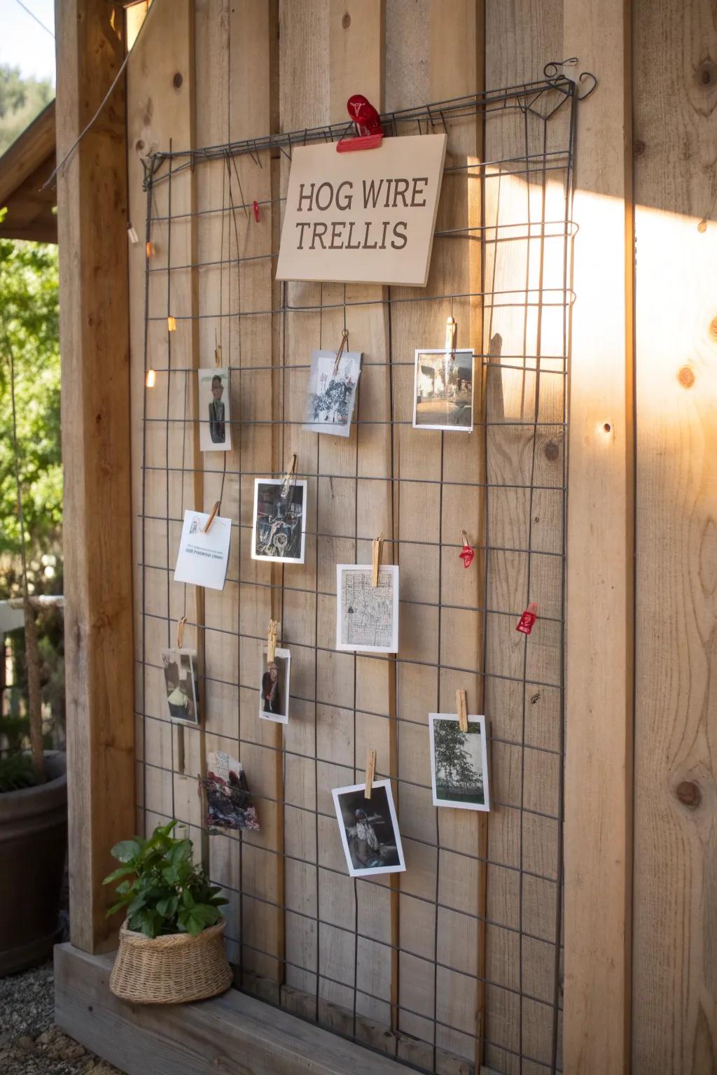 Transform your space with a versatile hog wire trellis message board - a rugged yet elegant way to keep your thoughts and memories at the forefront.