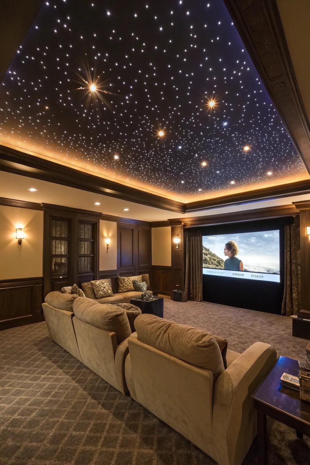 LED star panels create an enchanting home theater environment.