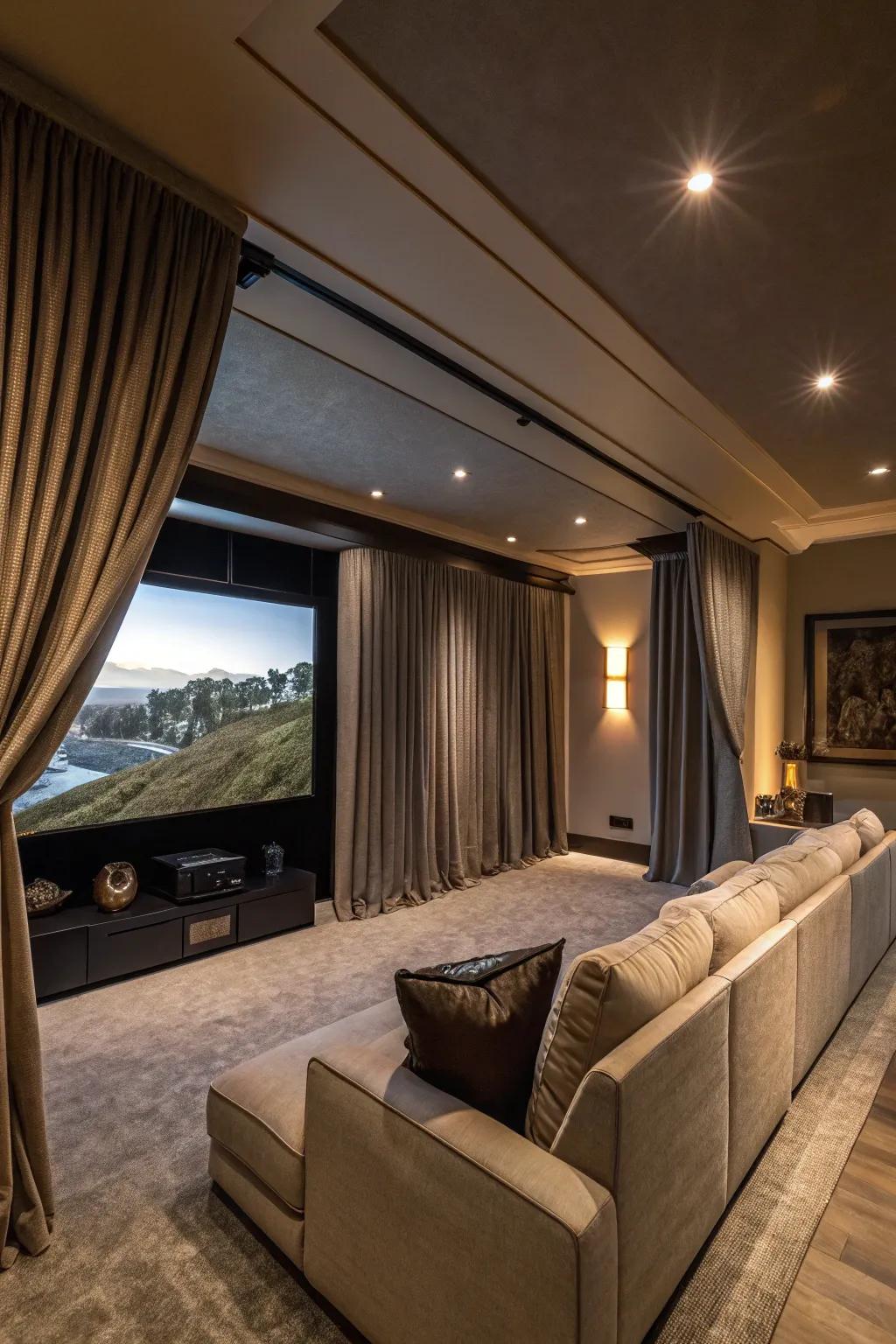 Automated curtains offer convenience and enhance the cinematic experience.