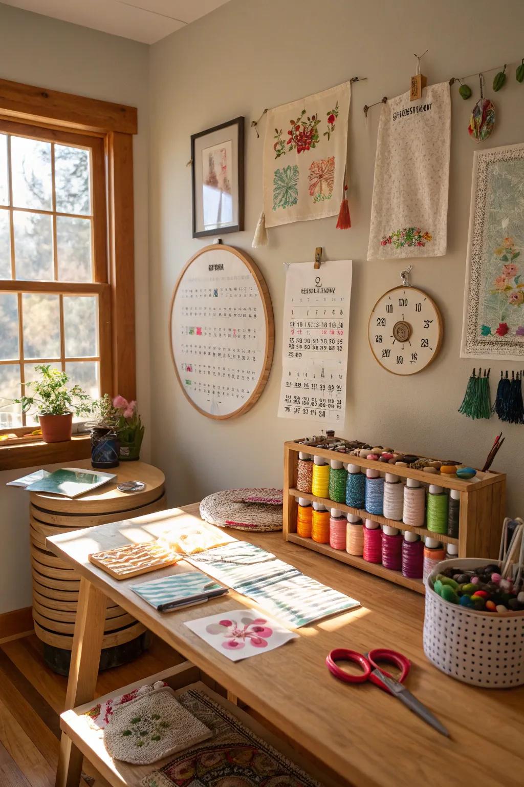 Add a handmade touch with an embroidery hoop calendar.