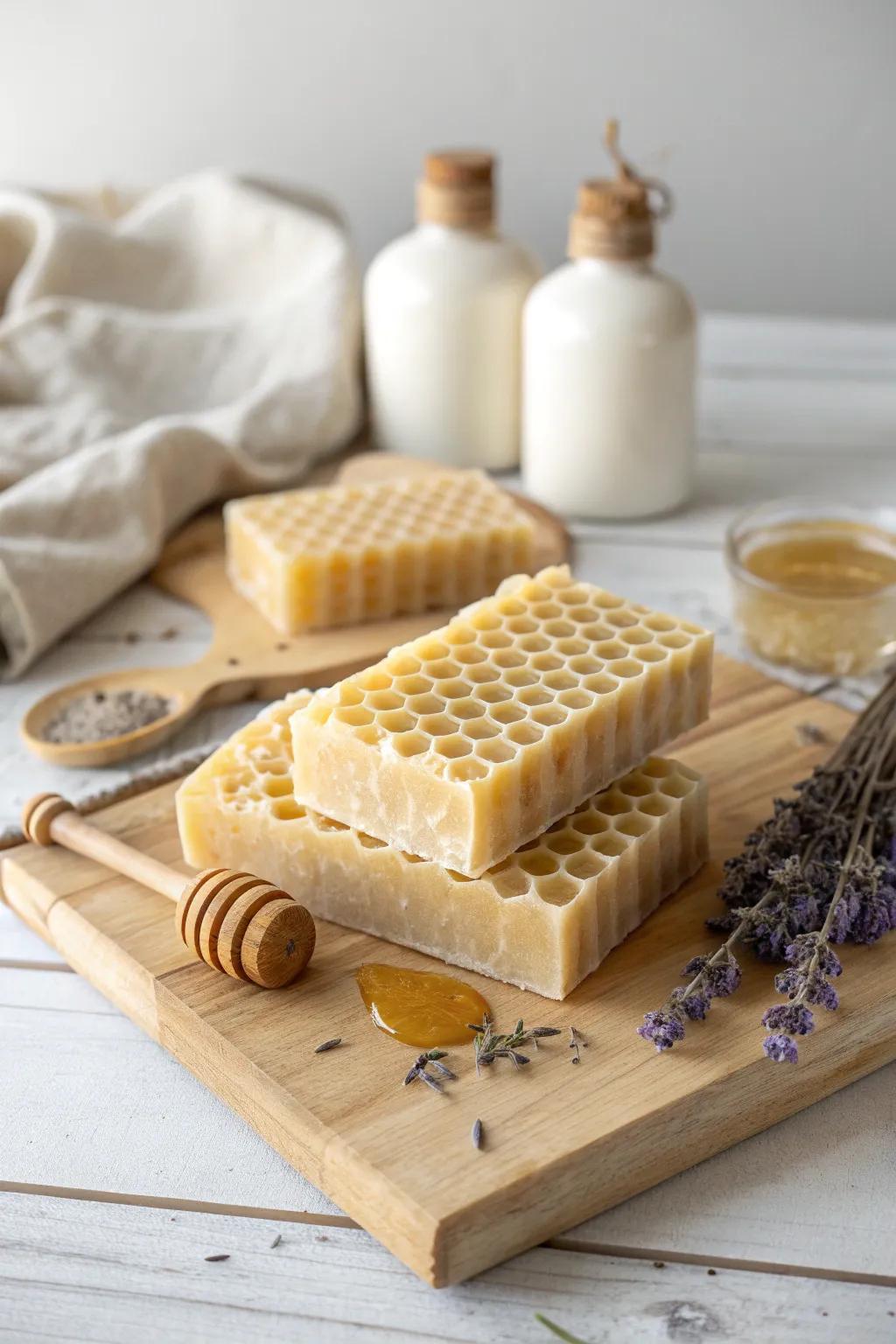 Elevate your self-care routine with handcrafted honeycomb soap bars, blending minimalist elegance with natural beauty.