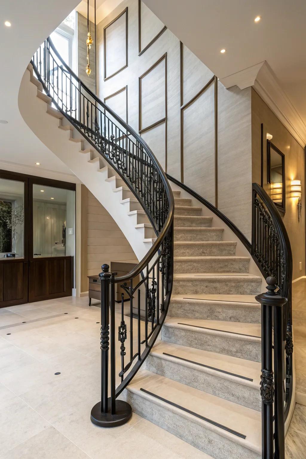 Elevate your space with the subtle sophistication of a matte black stair railing.