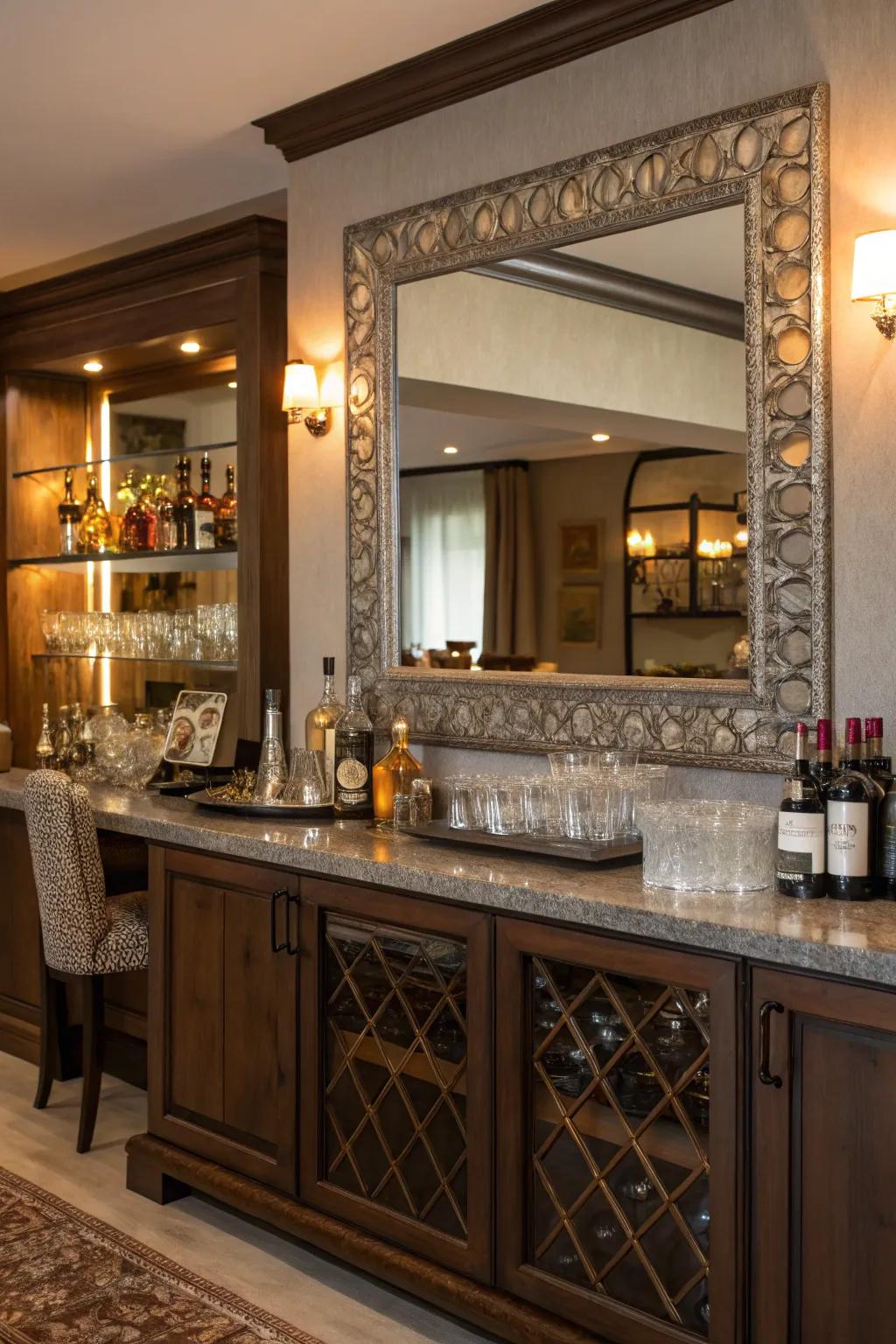 A mirror can enhance the perceived space and elegance of your bar.