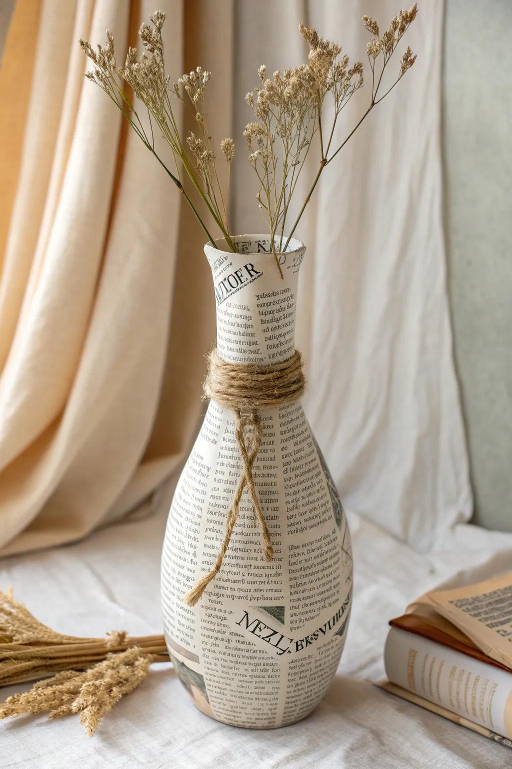 Wrap sustainably: Transform recycled newspapers into a chic and eco-friendly vase wrap.