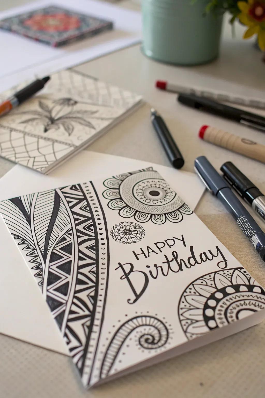 A mesmerizing zentangle art birthday card.