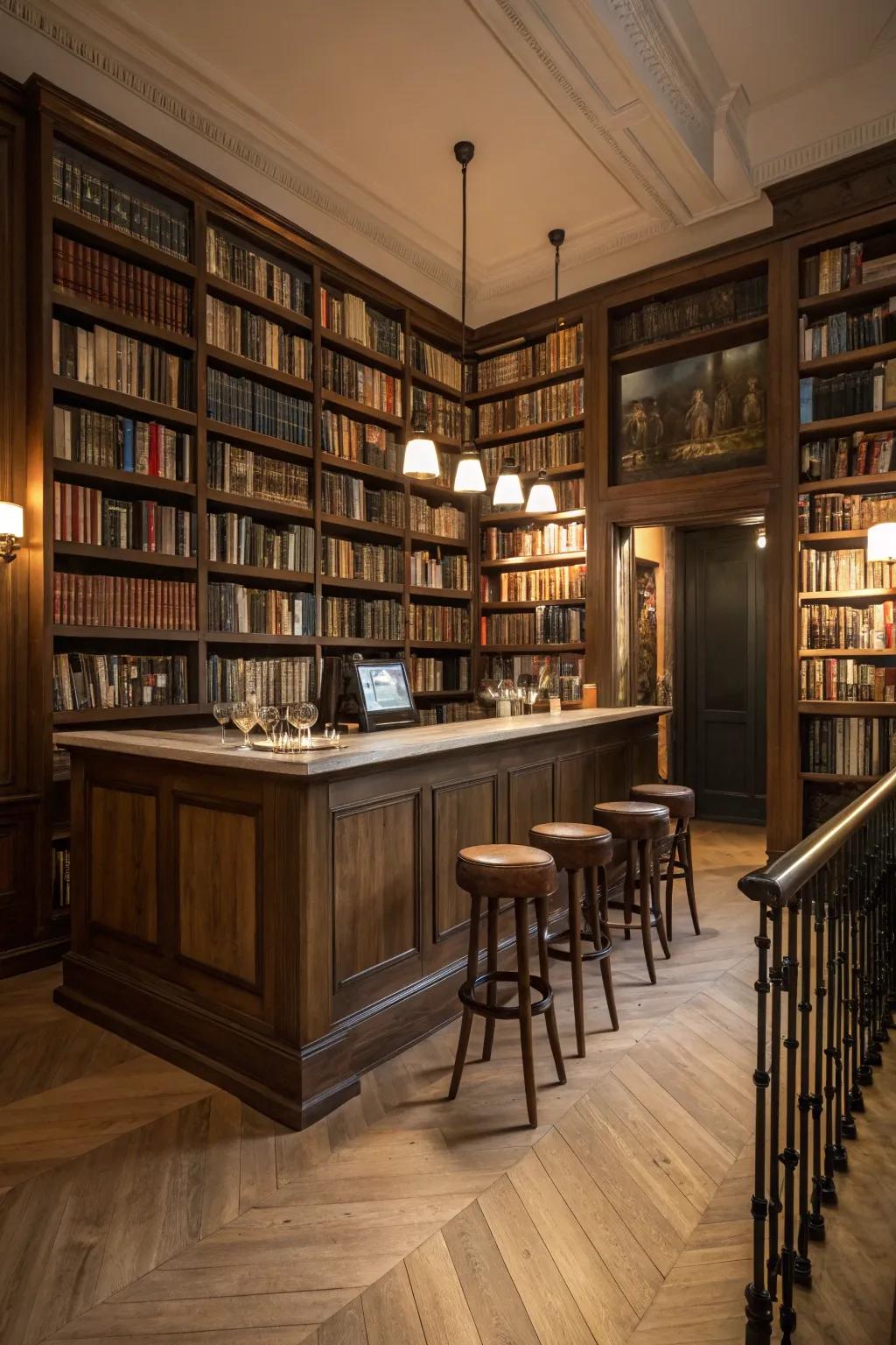 A cozy library bar that combines books and spirits.