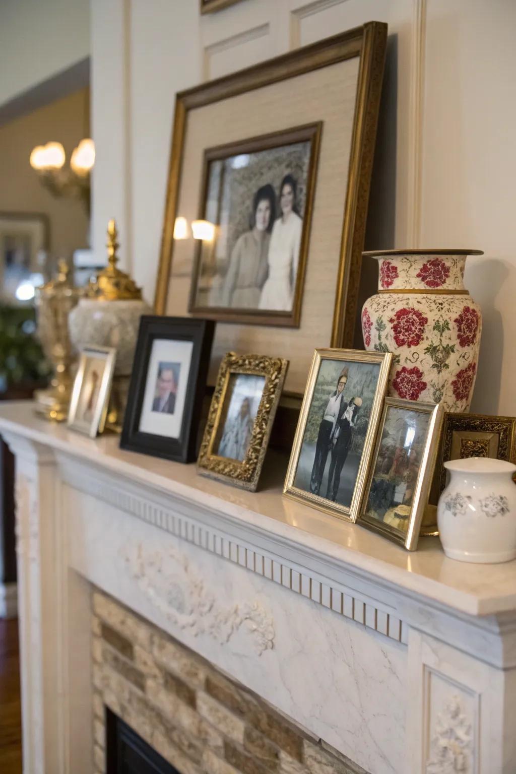 Personal touches like photos and heirlooms make a room feel like home.