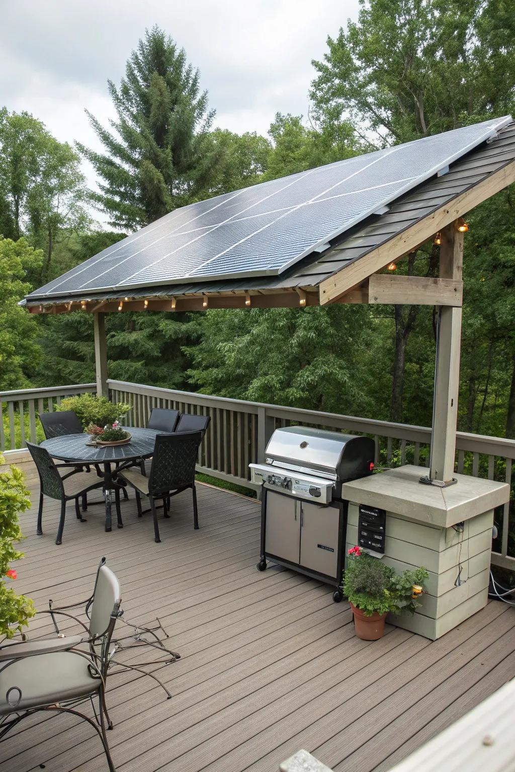 A solar-powered roof offers eco-friendly shade and energy efficiency.