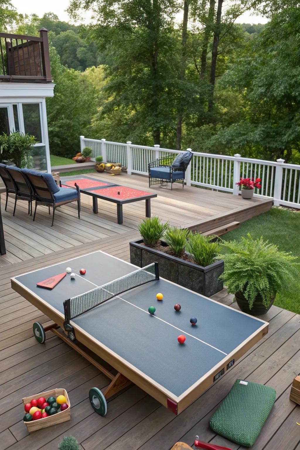 A game area adds fun and entertainment to your deck.