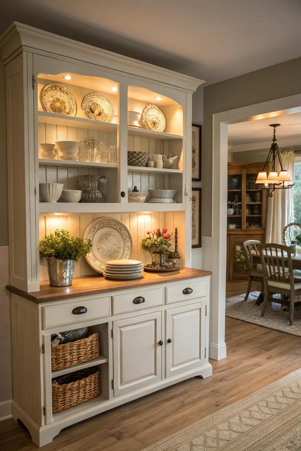 Add charm and storage with a stylish hutch in your kitchen corner.