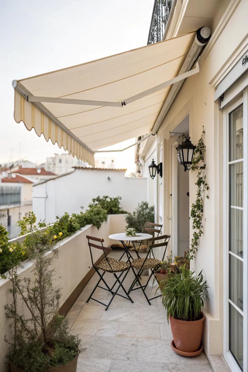 Awnings add shade and elegance to your terrace.